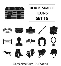 Hippodrome and horse set icons in black style. Big collection of hippodrome and horse vector symbol stock illustration