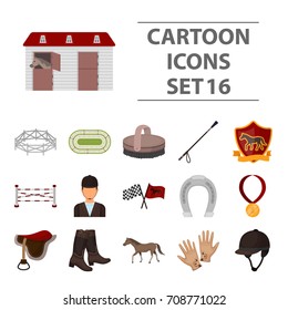 Hippodrome and horse set icons in cartoon style. Big collection of hippodrome and horse vector symbol stock illustration