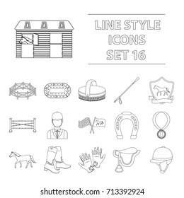 Hippodrome and horse set icons in outline style. Big collection of hippodrome and horse vector symbol stock illustration
