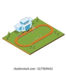 Hippodrome horse track isometric 3d vector illustration concept for banner, website, illustration, landing page, flyer, etc.