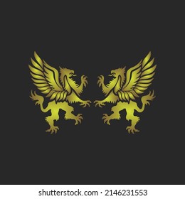 hippogriff logo vector design with gold gradient color, suitable use as icon, symbol or element design