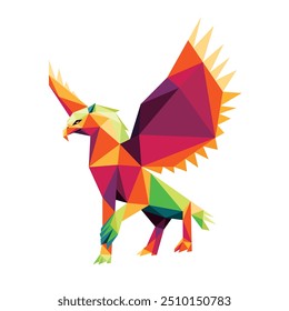 Hippogriff Mythical Animal in Colorful Polygon. Colorful Low Poly Abstract of Hippogriff. Angry Legendary Bird Colorful Logo Polygon Illustration