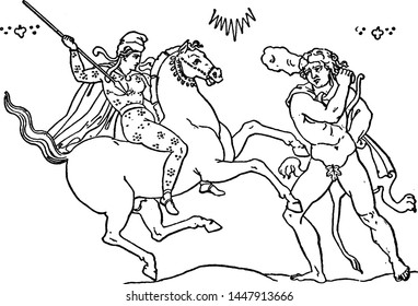 Hippolyta and the girdle vintage illustration. 