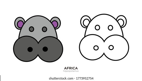 Hippopatamus vector illustration lineal color and filled design