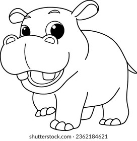 Hippopotamas cartoon coloring page vector isolated on white background.