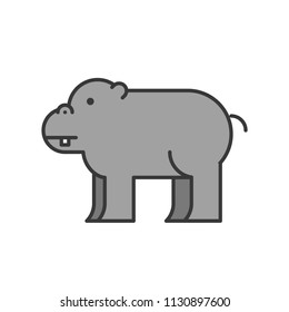 hippopotamus, African animal in zoo icon set, filled outline design