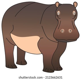 hippopotamus amphibious vector drawing isolated white background mammal herbivorous animal pose character standing walking run hippo head face logo icon object outline illustration wildlife concept