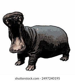 Hippopotamus amphibius Vektor Illustration einzelne Designvorlage 