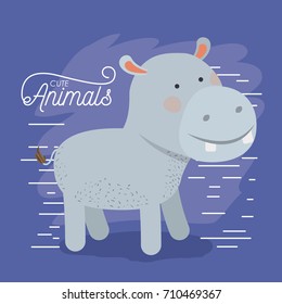 hippopotamus animal caricature in color background with lines vector illustration