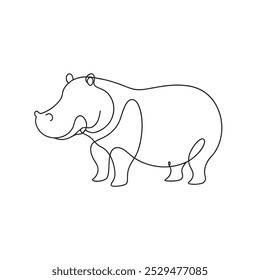 Hippopotamus Animal continuous line art flat vector illustration on white background.