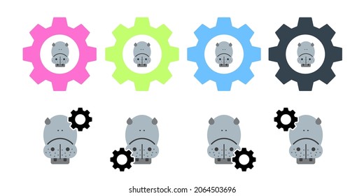 Hippopotamus, animal kingdom vector icon in gear set illustration for ui and ux, website or mobile application