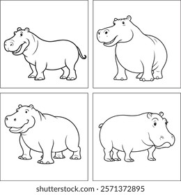 A Hippopotamus animal Line Art