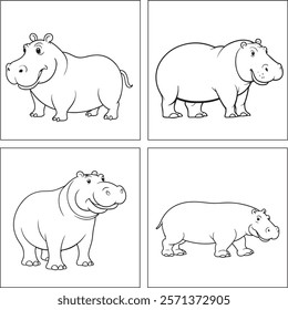 A Hippopotamus animal Line Art