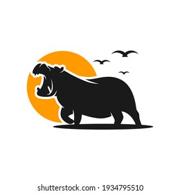 hippopotamus animal modern logo design