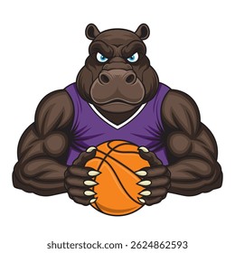 design de ilustração vetorial mascote de basquete hippopotamus
