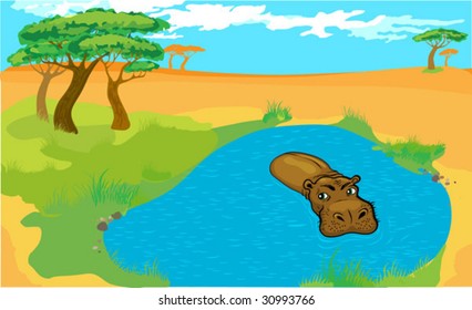 hippopotamus bathe in the lake