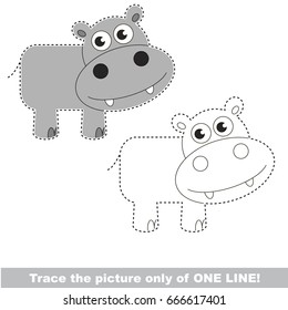 Hippopotamus to be traced only of one line, the tracing educational game to preschool kids with easy game level, the colorful and colorless version.