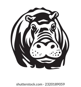 hippopotamus black and white vector illustration 