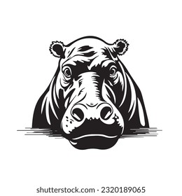 hippopotamus black and white vector illustration 