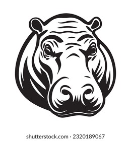 hippopotamus black and white vector illustration 