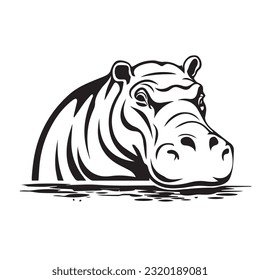 hippopotamus black and white vector illustration 