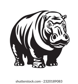 hippopotamus black and white vector illustration 