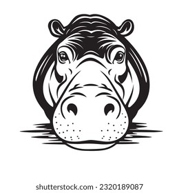 hippopotamus black and white vector illustration 