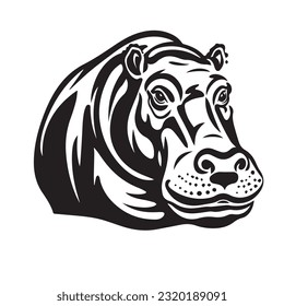 hippopotamus black and white vector illustration 