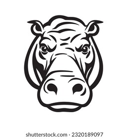 hippopotamus black and white vector illustration 