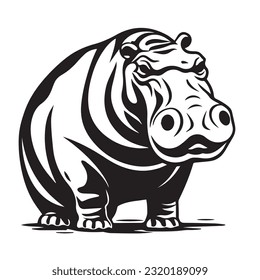 hippopotamus black and white vector illustration 