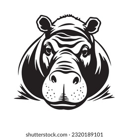 hippopotamus black and white vector illustration 