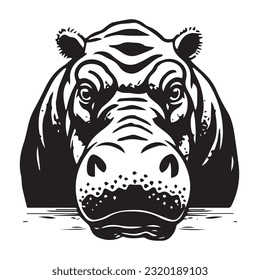 hippopotamus black and white vector illustration 