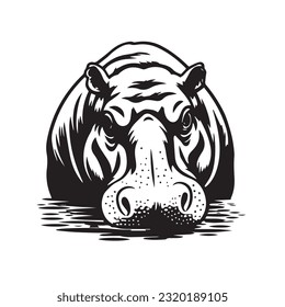 hippopotamus black and white vector illustration 