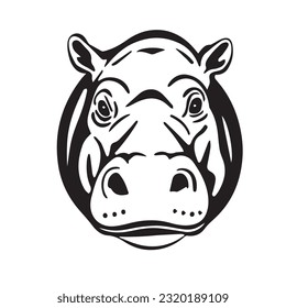 hippopotamus black and white vector illustration 