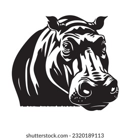 hippopotamus black and white vector illustration 