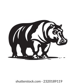 hippopotamus black and white vector illustration 