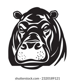 hippopotamus black and white vector illustration 