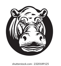 hippopotamus black and white vector illustration 