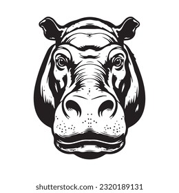 hippopotamus black and white vector illustration 