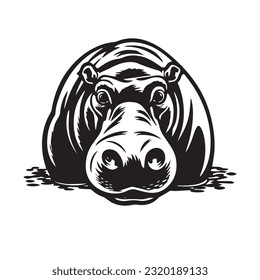 hippopotamus black and white vector illustration 