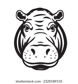 hippopotamus black and white vector illustration 