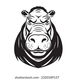 hippopotamus black and white vector illustration 