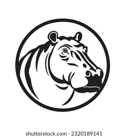 hippopotamus black and white vector illustration 