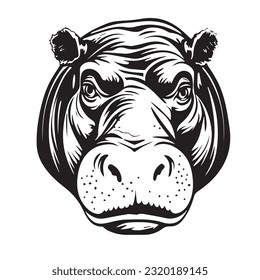 hippopotamus black and white vector illustration 