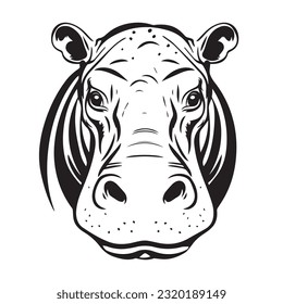 hippopotamus black and white vector illustration 