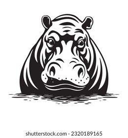 hippopotamus black and white vector illustration 