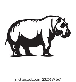 Ilustración vectorial en blanco y negro hipopótamo 