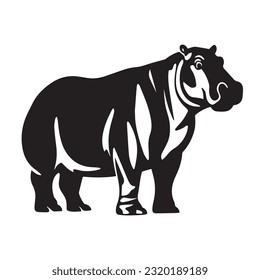 hippopotamus black and white vector illustration 