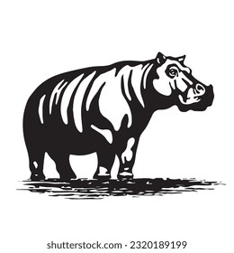 hippopotamus black and white vector illustration 