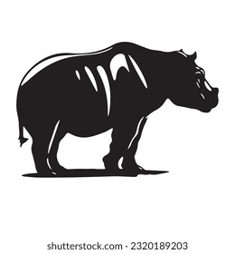 hippopotamus black and white vector illustration 